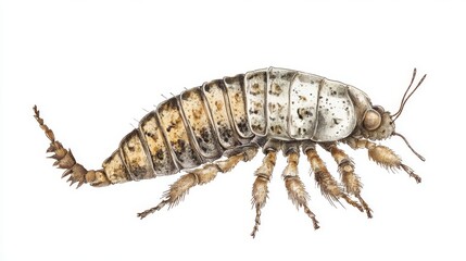 Fototapeta premium A retro-style botanical illustration of a louse, featuring fine textures and detailed body segments, isolated on a white background
