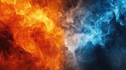 Fototapeta premium Rich colors of fire and ice: An abstract image depicting the meeting of fire and ice, with a mix of vibrant colors and elements, providing ample space for text or design.