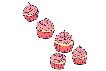 illustration of pink cupcakes, birthday, holiday, dessert, cream