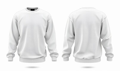 Blank male sweater long sleeves, template for your design mockup. Front and back view. White color