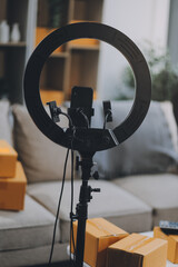 Small business owners couple entrepreneurs working with parcel, e-business, marketing, online shop, sme, entrepreneurs