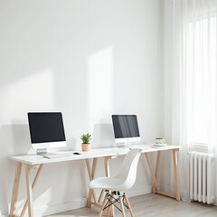 Minimalist Home Office Workspace with Two Computers