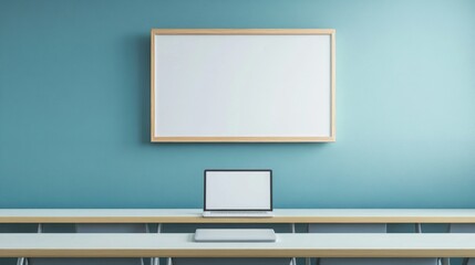 Modern Workplace with Laptop and Whiteboard