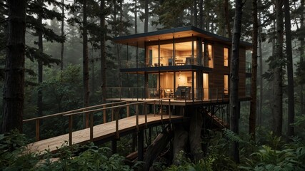 modern treehouse in the mountains