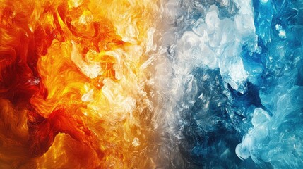 Stunning fire and ice blend: A captivating abstract scene where fire and ice merge, highlighting rich colors and striking contrasts, with room for copy space.