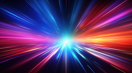 Abstract colorful light streaks converging towards a bright center.