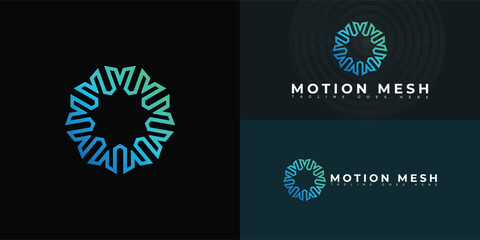 Abstract spiral initial letter M or MM in blue-green color isolated on multiple background colors. The logo is suitable for software provider company logo design inspiration templates.