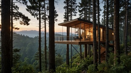 modern treehouse in the mountains