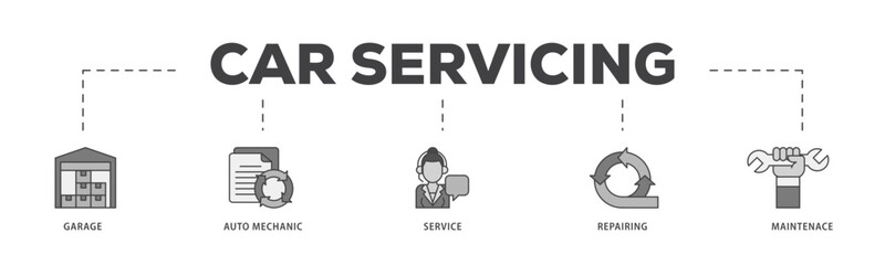 Car servicing icon infographic illustration concept with icon of repairing, maintenace, service, auto mechanic, garage icon live stroke and easy to edit 