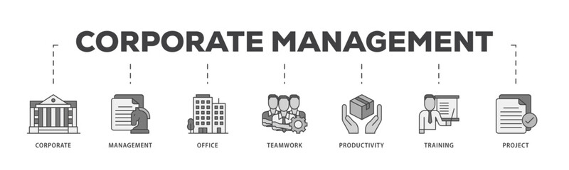 Corporate management icon infographic illustration concept with icon of corporate, management, office, teamwork, productivity, training and project icon live stroke and easy to edit 