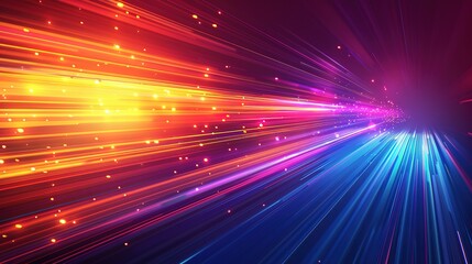 Fototapeta premium Abstract colorful lines and glowing particles converge in the distance.