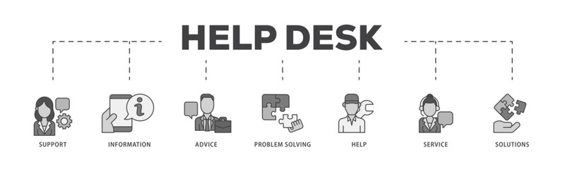 Help desk icon infographic illustration concept with icon of support, information, advice, problem solving, help, service and solutions icon live stroke and easy to edit 