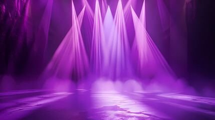 Fototapeta premium Purple lights illuminate the empty stage