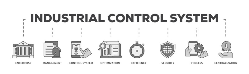 Industrial control system icon infographic illustration concept with icon of enterprise, management, control system, optimization, efficiency icon live stroke and easy to edit 