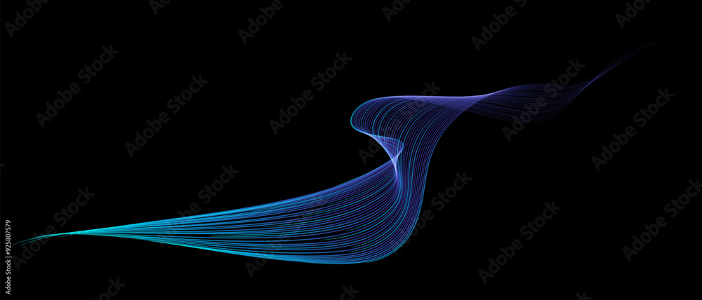 Leinwandbilder vector abstract light lines wavy flowing dynamic in blue green colors isolated on black background f