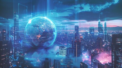 technological globe , cityscape technology , technology concept , globe in city , futuristic city