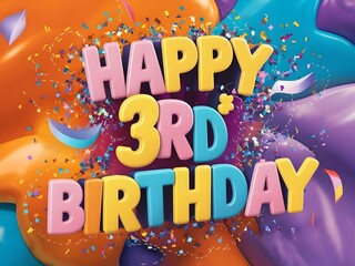 Happy 3rd birthday with a colorful background and balloons