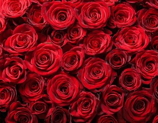 Natural red roses background. Color of the holiday. Gift to a woman. Deep red color.