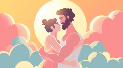 Romantic illustration of a couple embracing 