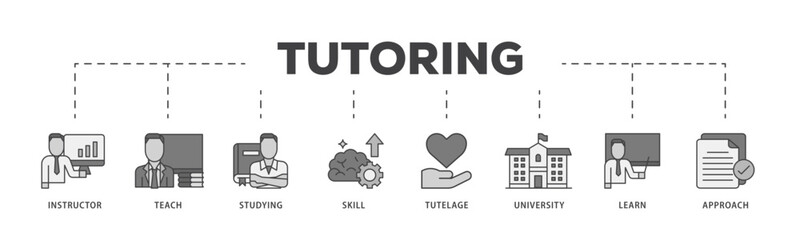 Tutoring icon infographic illustration concept with icon of approach, learn, skill, university, tutelage, studying, teach, instructor icon live stroke and easy to edit 