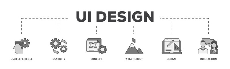 User interface design icon infographic illustration concept with icon of target group, interaction, design, concept, usability, user experience icon live stroke and easy to edit 