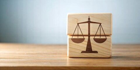 Business ethics Behavior and manners concept. ethical corporate culture, Business integrity and moral. Justice symbol on wooden block.