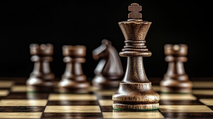 Fototapeta premium A close-up of a chessboard with pieces in mid-game, symbolizing ongoing planning and adjustments