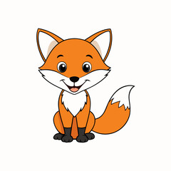 Fox isolated on white, fox vector illustration, pet vector art, fox silhouette, animal vector icon, cute smiling fox line art, eps