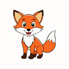 Fox isolated on white, fox vector illustration, pet vector art, fox silhouette, animal vector icon, cute smiling fox line art, eps