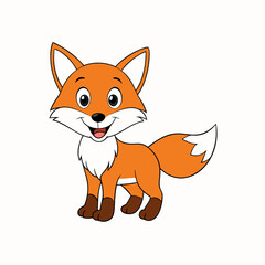 Fox isolated on white, fox vector illustration, pet vector art, fox silhouette, animal vector icon, cute smiling fox line art, eps