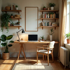 Scandinavian-Inspired Home Office with Indoor Plants