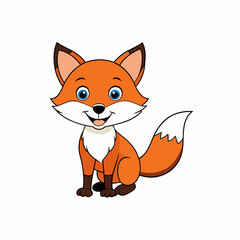 Fox isolated on white, fox vector illustration, pet vector art, fox silhouette, animal vector icon, cute smiling fox line art, eps