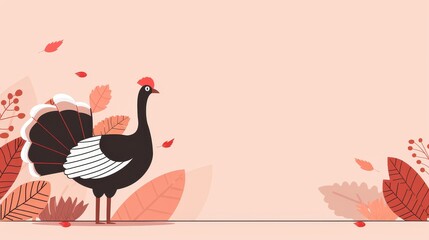 Turkey in a yard with a plain background, minimalist approach, basic shapes, 2D vector, soft pastel tones
