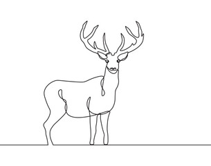 One continuous drawing of a deer. Deer continuous line drawing. Deer single line draw graphic vector