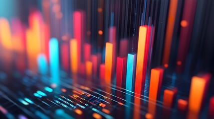 Futuristic Digital Data Visualization with Vibrant Neon Lights and Geometric Patterns