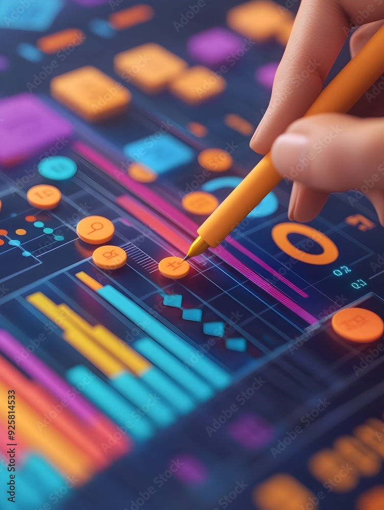 Wall mural digital infographic dashboard with vibrant colorful charts and graphs on screen