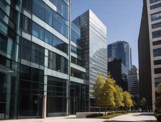 Modern Office Building with Glass Facade and City Views