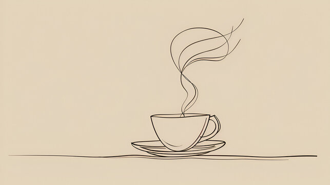 Tea icon cafe sketch, coffee cup continuous line sketch 
