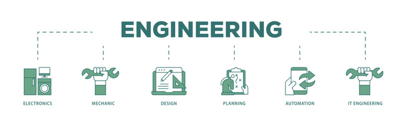 Engineering icon infographic illustration concept with icon of electronics, mechanic, design, planning, automation and it engineering icon live stroke and easy to edit 
