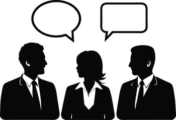 businessmen and businesswoman talking  with dialog box illustration