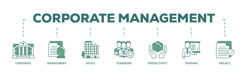 Corporate management icon infographic illustration concept with icon of corporate, management, office, teamwork, productivity, training and project icon live stroke and easy to edit 