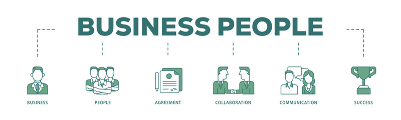 Business people icon infographic illustration concept with icon of business, people, agreement, collaboration, communication and success icon live stroke and easy to edit 