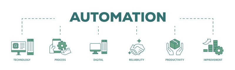 Automation icon infographic illustration concept with icon of process, digital, reliability, productivity, and improvement icon live stroke and easy to edit 