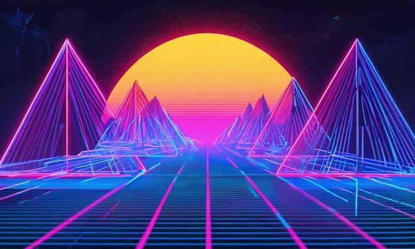 80s retro synthwave style 3d render animation loop