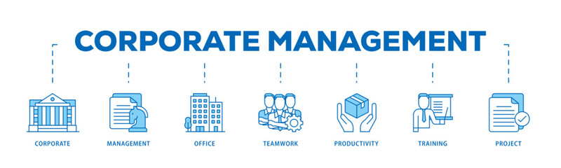 Corporate management icon infographic illustration concept with icon of corporate, management, office, teamwork, productivity, training and project icon live stroke and easy to edit 