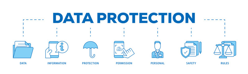 Fototapeta premium Data protection icon infographic illustration concept with icon of data, information, protection, permission, personal, safety and rules icon live stroke and easy to edit 