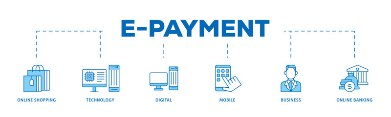 E Payment icon infographic illustration concept with icon of online shopping, technology, digital, mobile, business and online banking icon live stroke and easy to edit 
