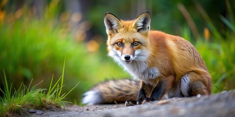 Red fox crouched and ready to pounce in the wild, red fox, wildlife, predator, animal, nature, hunting, strike, wild, outdoors