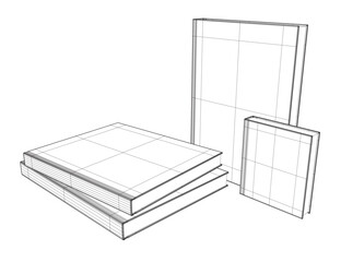 Set of several books wireframe. Line drawing of book, library, education, school, study, literature, paper, textbook, knowledge, read, learn, page reading