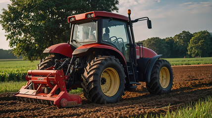 Obraz premium agricultural machinery and vehicles working in the processing of agricultural fields 